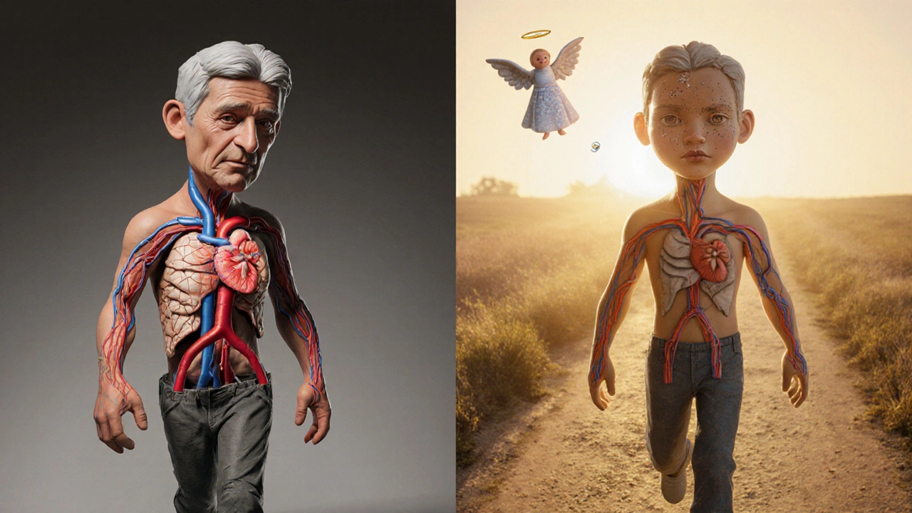 A patient’s life transformed: from sick with calcified arteries to healthy and walking in sunlight, guided by a pill.