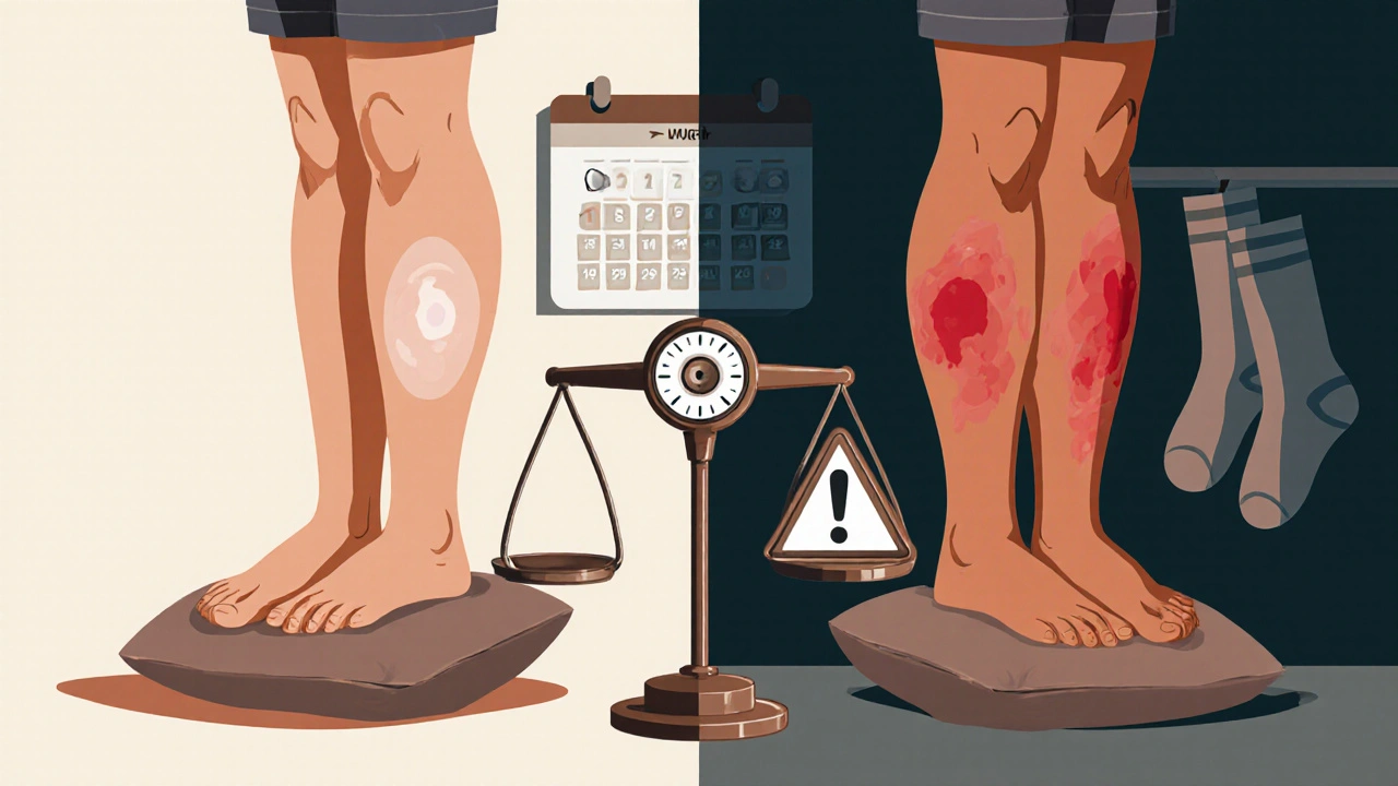 Side-by-side clay illustration comparing normal and one-sided leg swelling.