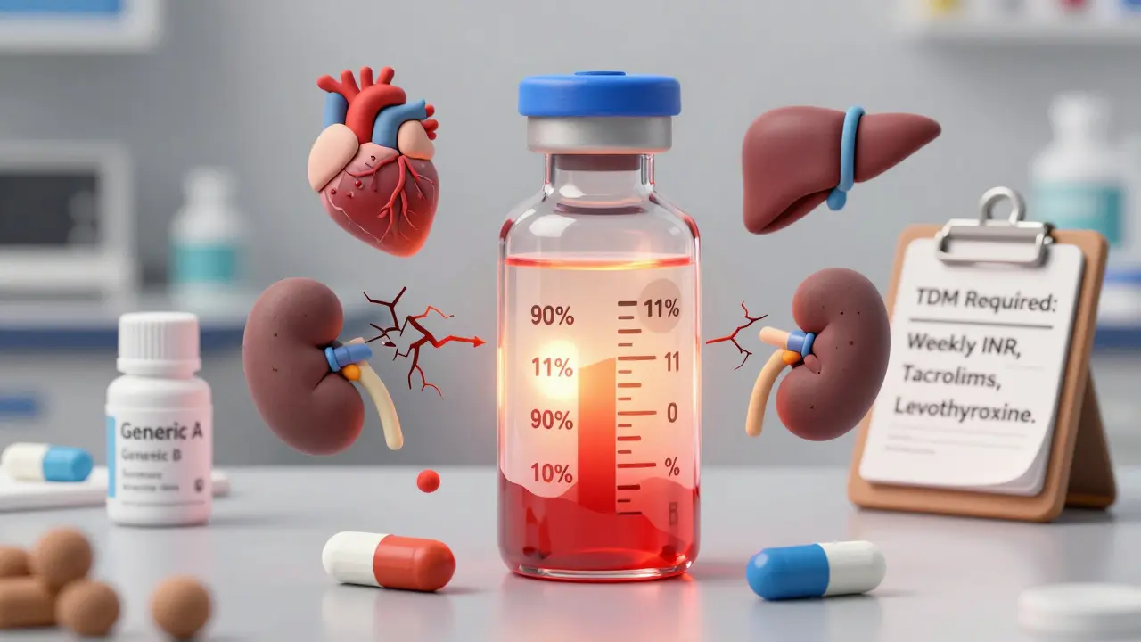 A glowing blood vial with fluctuating levels and organ icons cracking, representing unstable drug concentrations from generic switches.