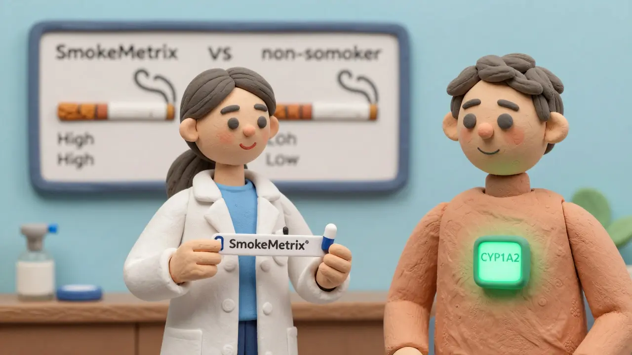 A pharmacist using a caffeine test to measure enzyme activity caused by smoking.