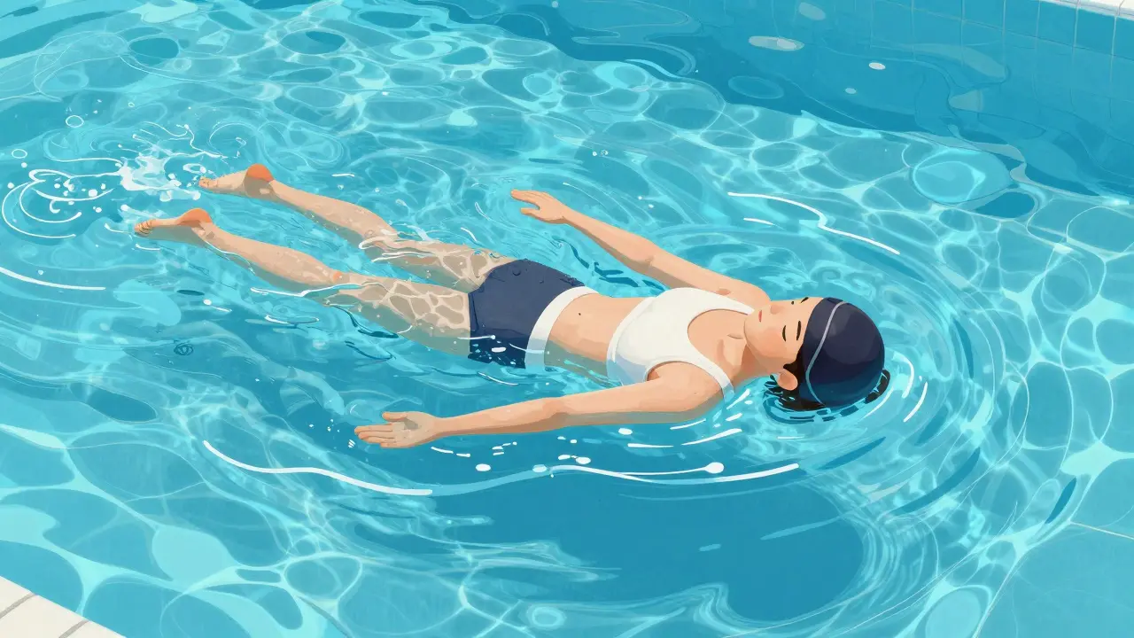 Clay illustration of a person swimming in a pool for aquatic therapy to improve mobility.