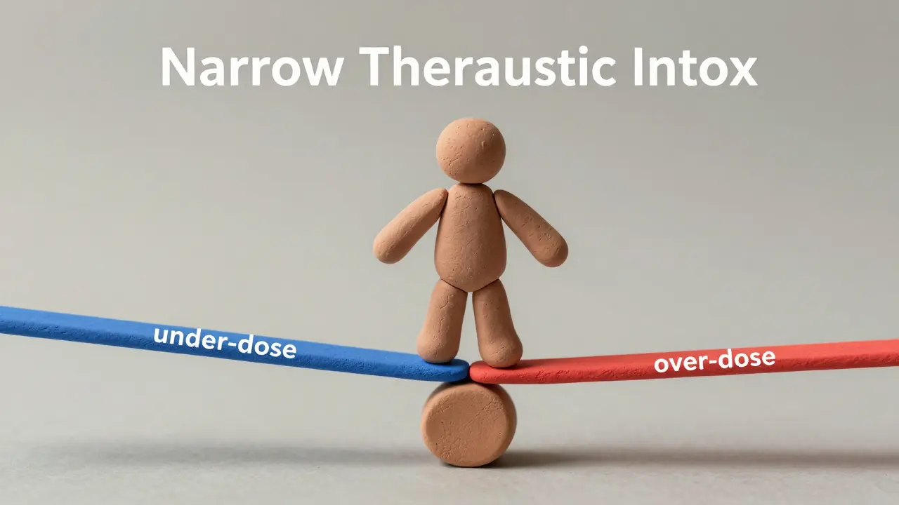 Clay style depiction of a person balancing on a thin line to represent narrow therapeutic index.